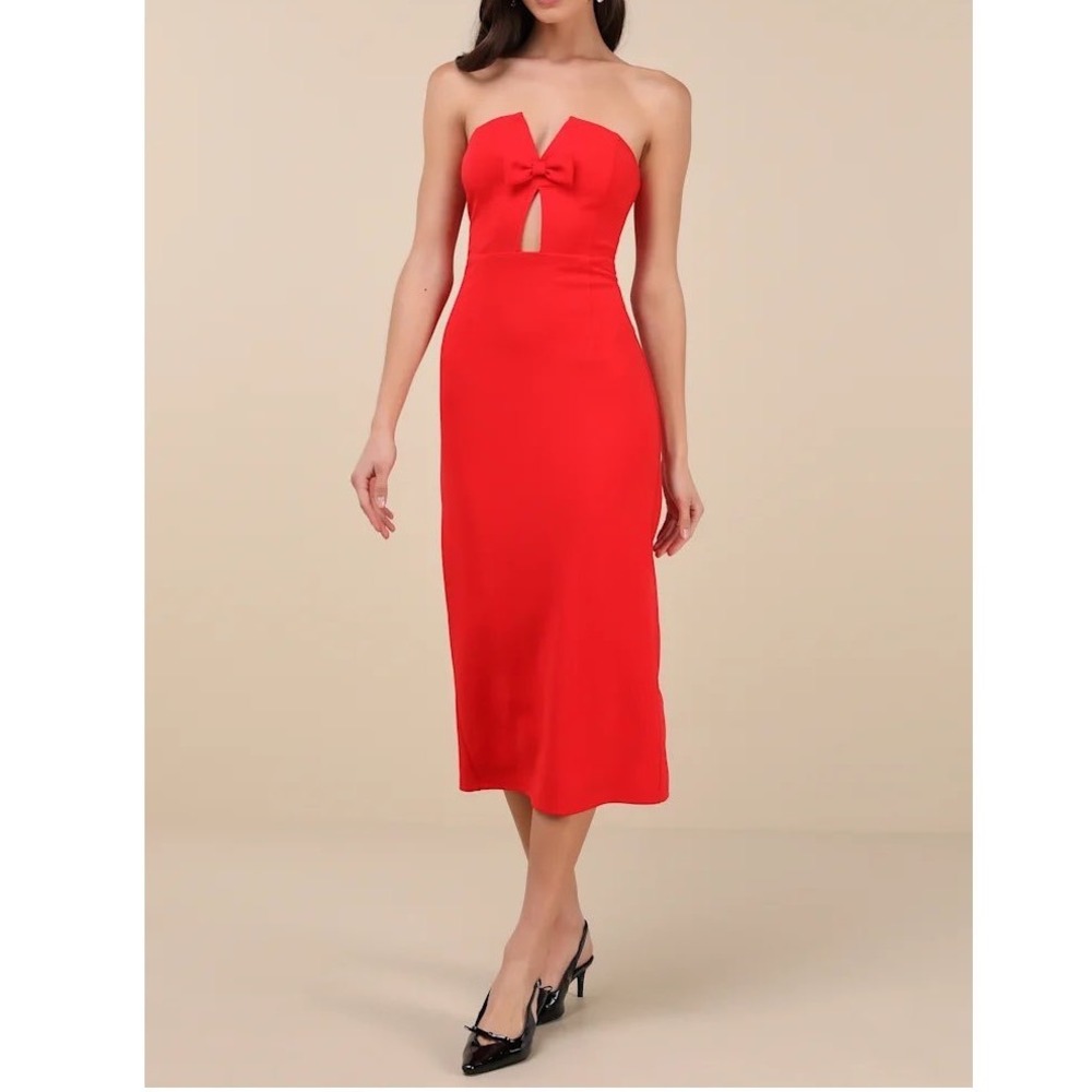 NWT Lulus Vivacious Aesthetic Red Cutout Strapless Midi Dress Red XS